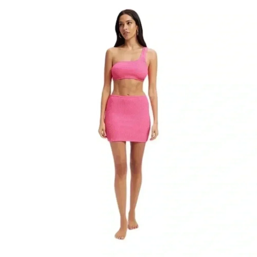 NWT Good American Bright Pink Always Fit Swim Mini Skirt, Size XXS-XS (2)